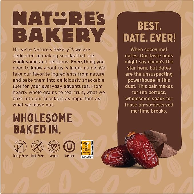 Nature’s Bakery Double Chocolate Brownie Bars, Whole Grains, Dates, and Cocoa, Plant Based, Dairy-Free, Snack Bar, 6 Count (Pack of 6)