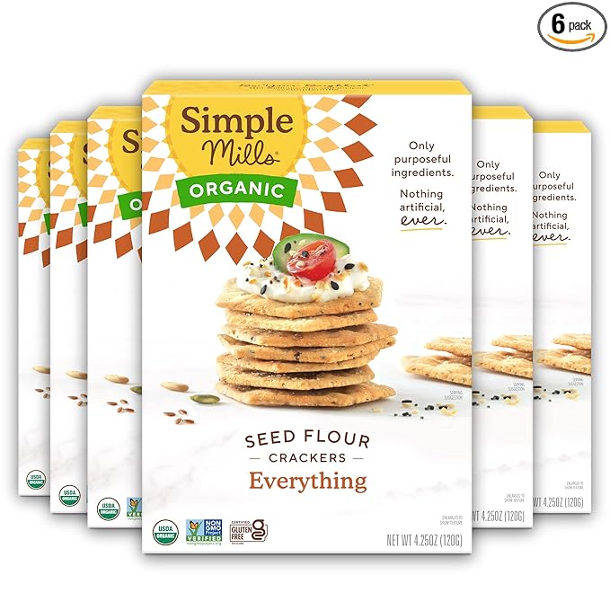 Simple Mills Organic Seed Crackers, Everything - Gluten Free, Vegan, Healthy Snacks, Paleo Friendly, 4.25 Ounce (Pack of 6)