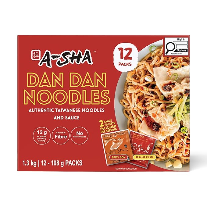 A-Sha Meteor Dan Dan Noodle with Spicy Soy Sauce and Sesame Paste, 12 Packs, Gourmet Asian Taiwanese Healthy Instant Ramen Noodles