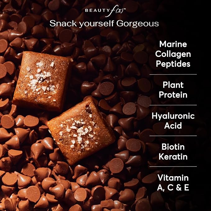 Beauty f(x) Protein Beauty Bites - Collagen Bars – Salted Peanut Butter & Chocolate Chip Collagen Protein Bars for Women – 10g Protein, 120 Calories, No Added Sugar – Supports Skin, Hair, and Nails