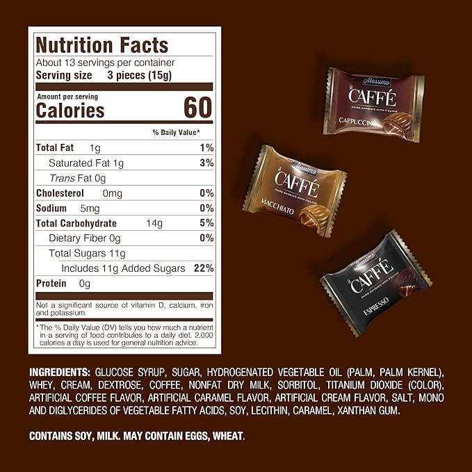 Maestro Massimo Assorted Coffee Candy - Individually Wrapped 7.05 oz Bag, 3mg Caffeine per Hard Candy, Original Espresso, Macchiato, Cappuccino Flavored, Made with Bold Arabica Coffee (Pack of 1)