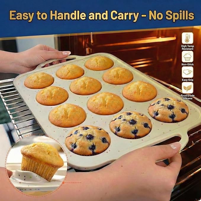 BAKE BOSS 1-Pack - Silicone Muffin Pan for Baking with Metal Reinforced Frame, 12 Cup Regular Size Cupcake Pan, BPA Free -Silicone Muffin Tray, Cupcake Baking Pan Molds for Oven Dishwasher Safe