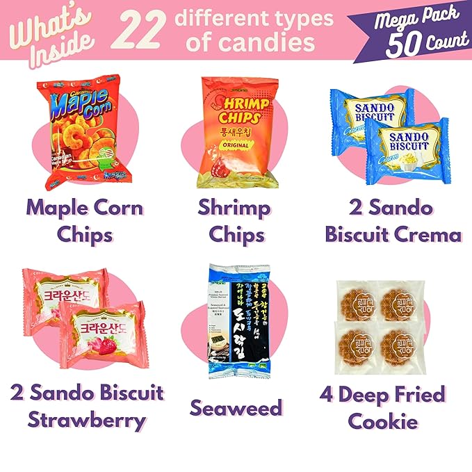 Korean Snack Box Variety Pack – 50 Count Individually Wrapped Korean Sweets & Treats Gift Box – Assortment of Authentic Korean Candies and Chocolates – Great for Gifting, Sharing & Snacking