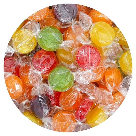Assorted Fruit Hard Candy, 3 Pound Bulk Candy (Approx. 150 pcs.), Individually Wrapped Hard Candy, Fruit Discs Candy, The Hampton Popcorn & Candy Company