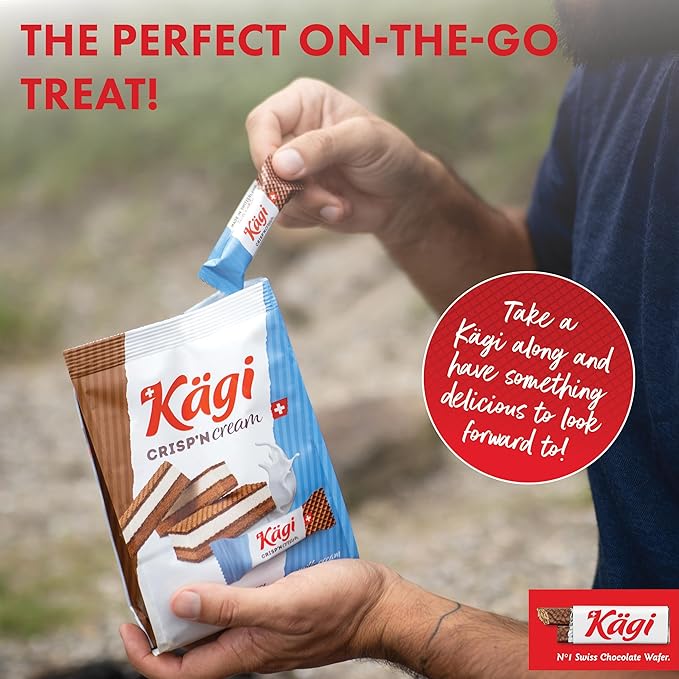 Swiss Milk Chocolate Mousse Filled Wafers by Kägi, Individually Wrapped Snacks, Chocolate Gift, Kägi Crisp'n Cream Milk Cream, 2-Pack, 88g Bags