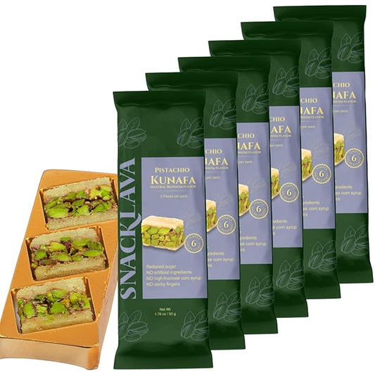 Snacklava White Pistachio Kunafa with Natural Blossom Flavor - 6 Pack (18 Pieces) - No Artificial Ingredients, Colors or Preservatives - Premium Handmade Pastries