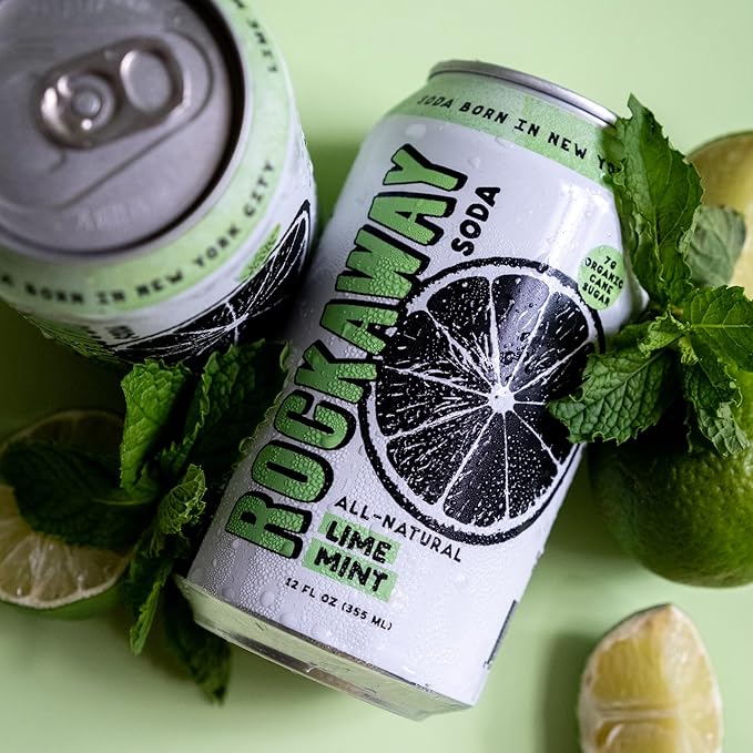 ROCKAWAY Lime Mint Soda Drinks - Low calorie drinks made from Real Fruit Juice, All Natural - Soda Pop Drinks Gluten Free, Vegan, GMO Free - 12oz (12 Pack)