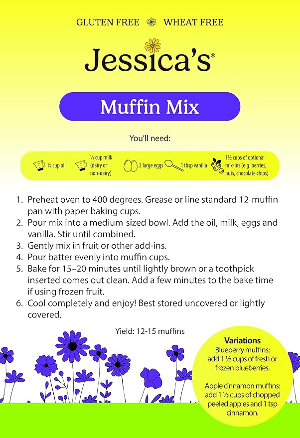 Jessica’s Natural Foods - Gluten-Free Muffin Mix Made with the Ancient-Grain Teff and Wholesome Oat Flour, Non-GMO, and Gluten Free. 3 Per Pack