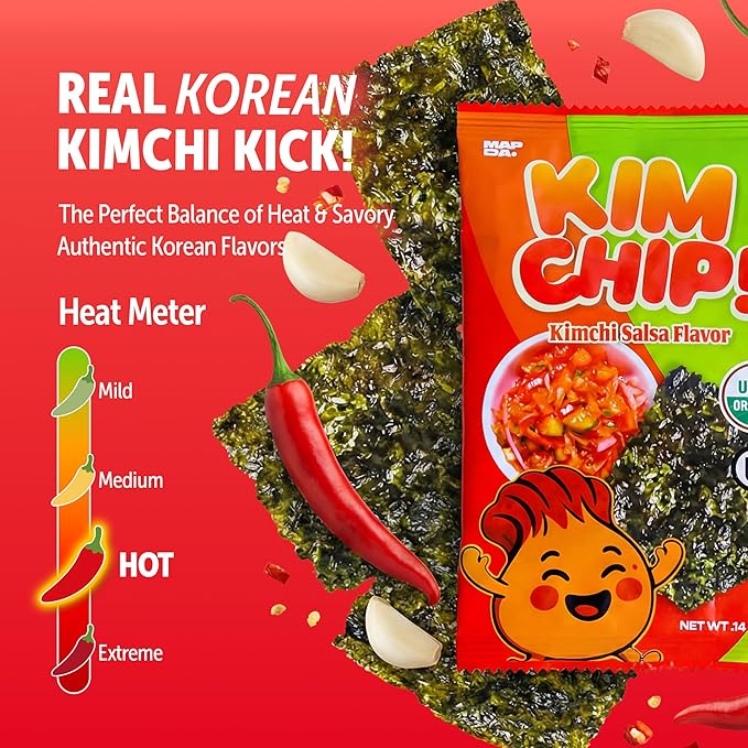 KIMCHIP (10-Pack) Spicy Kimchi Salsa Seaweed Snack – organic, vegan, gluten-free, low-calorie nori chips