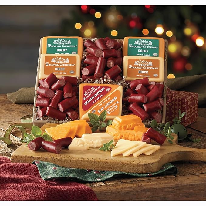 The Wisconsin Cheeseman The Big Nibbler Gift Basket with Summer Sausage Meats and Cheeses – Savory Holiday Snack or Thank You Gift for Adults, Women, Men, and Charcuterie Boards