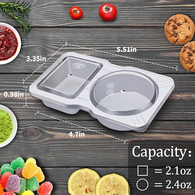 30Sets Snack Containers, Reusable Double 2 Compartment Condiment with lids for Sauces Dipping,Disposable and Ideal On the Go Or Grab to Pack