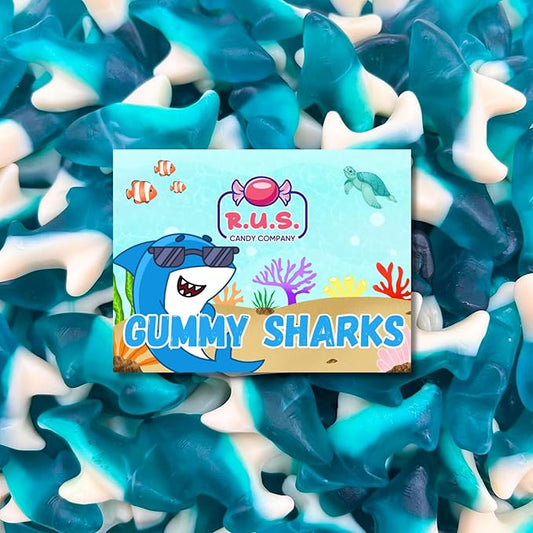 Blue Gummy Sharks- 1 Pound Bag | R.U.S. Candy Company | Chewy Fruity Candy | Fun Ocean-Themed Treats for Parties, Candy Buffets & Movie Nights (1 Pound)