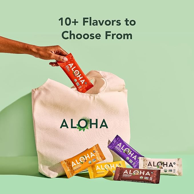 ALOHA Organic Plant Based Protein Bars, Vanilla Almond Crunch, 1.98-Ounce Bars, (Pack of 12)