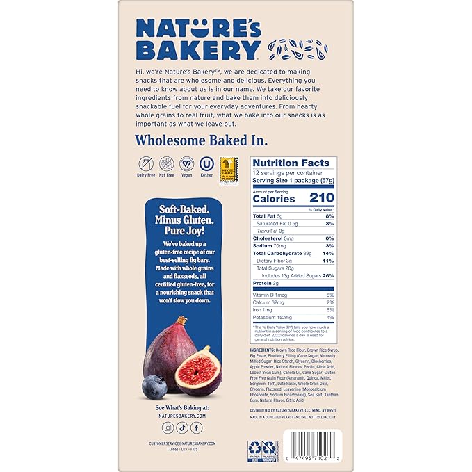 Nature's Bakery Gluten Free Fig Bars, Blueberry, Real Fruit, Vegan, Non-GMO, Snack bar, 12 Count (Pack of 7)