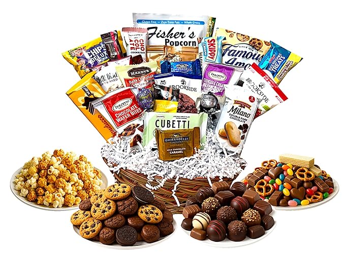 Handcrafted Gift Basket with Chocolates, Cookies, Snacks & Candy. Perfect for Birthdays, Sympathy, Holidays, Clients & Thank You Gifts (Standard: $64.99, Christmas)