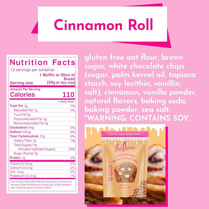 GoNanas Cinnamon Roll Banana Bread Mix, Vegan, Gluten Free Healthy Snacks. Oat Flour Bread or Muffin Mix. Women Owned, US Ingredients, Dairy Free, Nut Free, Delicious Snacks (1 Pack)