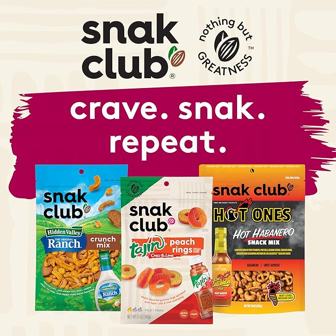 Snak Club Sweet and Salty Trail Mix with Peanuts, Butter Toffee Peanuts, Chocolatey Candies, Toasted Corn, Honey Sesame Sticks, and Almonds, Kosher Snack, 5.5 oz Resealable Bags, 6 Pack
