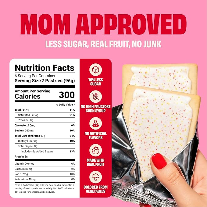 Smart Tart Toaster Pastries Frosted Strawberry - Low Sugar Snacks, Healthy Breakfast Pastry, On the Go Snack, Real Fruit Filling - Only 6g Added Sugar - 12 Count