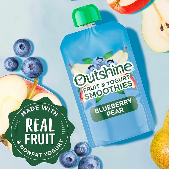 Outshine Fruit & Yogurt Smoothie Blueberry Pear, 24-Pack of 3.5oz Fruit & Yogurt Pouches