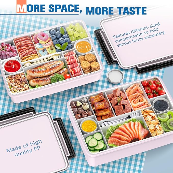 Chilled Portable Snackle Box Container Insulated Bag Keep Food Warm 12 Compartment Divided Serving Tray Reusable Ice Pack Road Trip Essentials for Charcuterie Snack Picnic Beach Birthday Gift