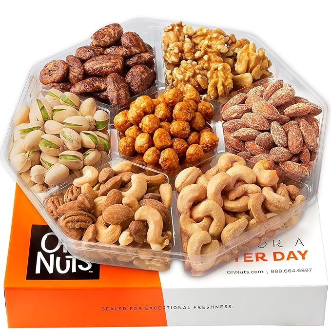 Oh! Nuts 7 Variety Nuts Gift Basket - Healthy Food Assorted Nuts Gifts Baskets - Holiday Gourmet Gift Boxes - Gift Box Ideas for Birthday, Corporate, Men and Women - Premium