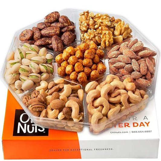 Oh! Nuts 7 Variety Nuts Gift Basket - Healthy Food Assorted Nuts Gifts Baskets - Holiday Gourmet Gift Boxes - Gift Box Ideas for Birthday, Corporate, Men and Women - Premium