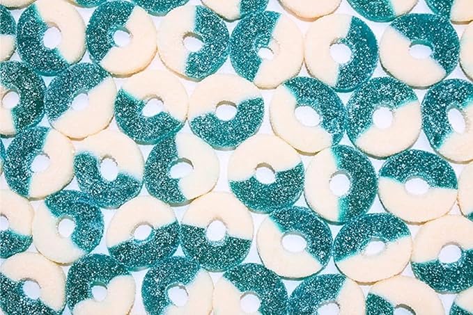 Blue Raspberry Flavored Gummy Rings -Fresh, Soft, and Chewy Sugar Dusted Gourmet Candy Ring Blue Gummies (1 Pound)