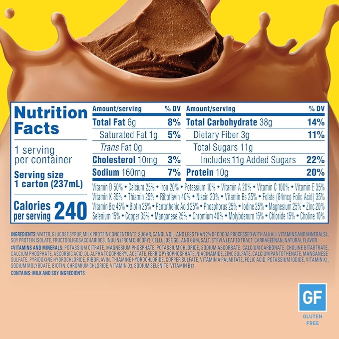 Carnation Breakfast Essentials Ready to Drink with Fiber, Rich Milk Chocolate, 8 FL OZ Carton (Pack of 24)