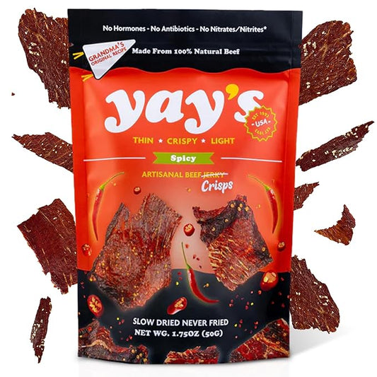 Yay's Snacks Sweet and Spicy Beef Crisps | Crispy, Crunchy, High Protein Snacks | Spicy Beef Jerky with 24G Protein Snacks Per Bag | Healthy Meat Snacks Non-GMO, USA Made - 1 Packs (1.75 Oz Each)