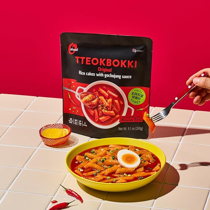 Tteokbokki Korean Rice Cakes – [Original Gochujang | Pack of 1] – Gluten Free | Ready in 3 Minutes | 0 Cholesterol/ 0 Trans Fat | 2 Servings Spicy Street Snack | Healthy/Savory/Spicy - O’food