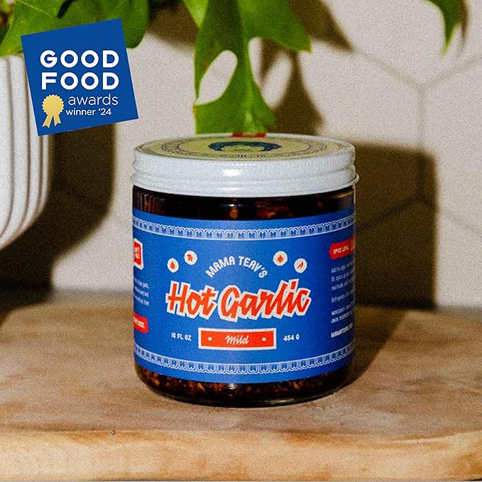 Mama Teav's Mild Garlic Chili Crisp - Mild, Crunchy, Umami Chili Oil with Garlic & Cambodian Chilis - Vegan, Gluten-Free, All-Natural - Cold-Pressed Grapeseed Oil - 16oz Jar