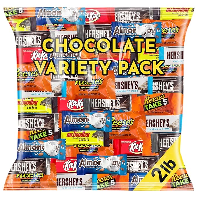 Chocolate Candy Variety Pack, 2 Pounds, Approximately 100 Pieces, Individually Wrapped Mini Candy Bars, Bulk Assorted Mix for Office Candy Jars, Party Favors, Classroom Rewards