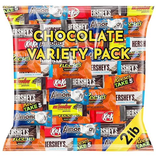 Chocolate Candy Variety Pack, 2 Pounds, Approximately 100 Pieces, Individually Wrapped Mini Candy Bars, Bulk Assorted Mix for Office Candy Jars, Party Favors, Classroom Rewards