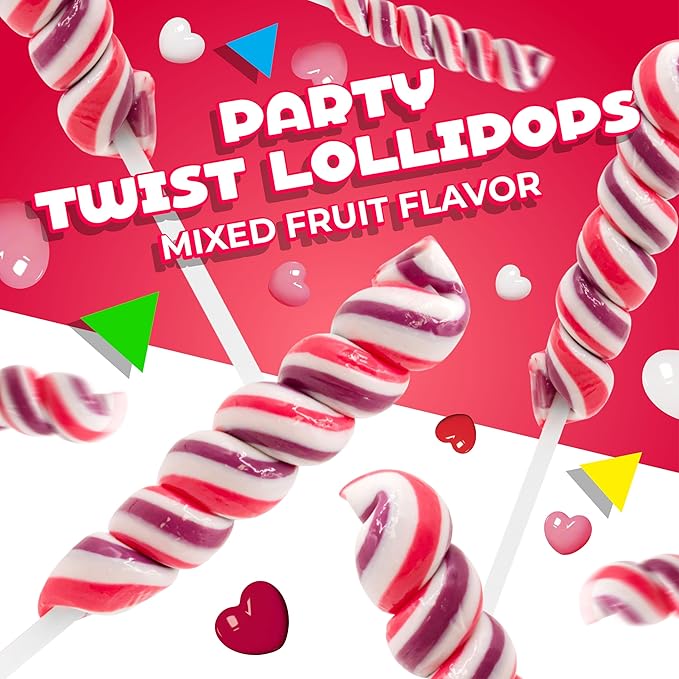 Swirl Lollipops | 2 Jars - 60 Count | Valentine Lollipops | Mixed Fruit Flavor | Pink Candy Individually Wrapped | Twisty Suckers Party Favor Candy for Girls’ Themed Events