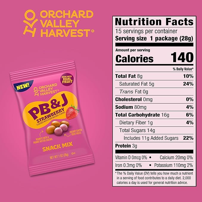 Orchard Valley Harvest Peanut Butter Covered Peanuts & Strawberry Flavored Creamy Coated Fruit Snack Bites, 1oz Bags (Pack of 15), Made with Real Fruit, Perfect On-The-Go Snack
