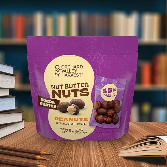 Orchard Valley Harvest Nut Butter Nuts Cocoa Dusted, Peanut Butter Coated Peanuts, 1oz Bags (Pack of 15), Made with Real Peanut Butter, Perfect On-The-Go & Portion Control Snack