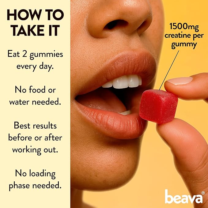 Creatine Monohydrate Gummies - 30 Servings - Vegan Creatine Chews for Muscle Growth, Muscle Recovery, Workout Recovery, Anaerobic Endurance - No Loading Phase - No Bloating - Strawberry - No Sugar