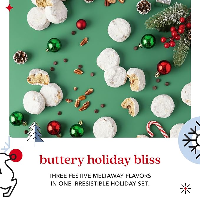 David’s Cookies Christmas Cookie Meltaways Variety Pack – Cinnamon, Chocolate Chip Pecan & Butter Pecan – 3 Gift Boxes (3 lbs Total) – Holiday Cookies Gift Set – Gourmet Christmas Dessert Assortment