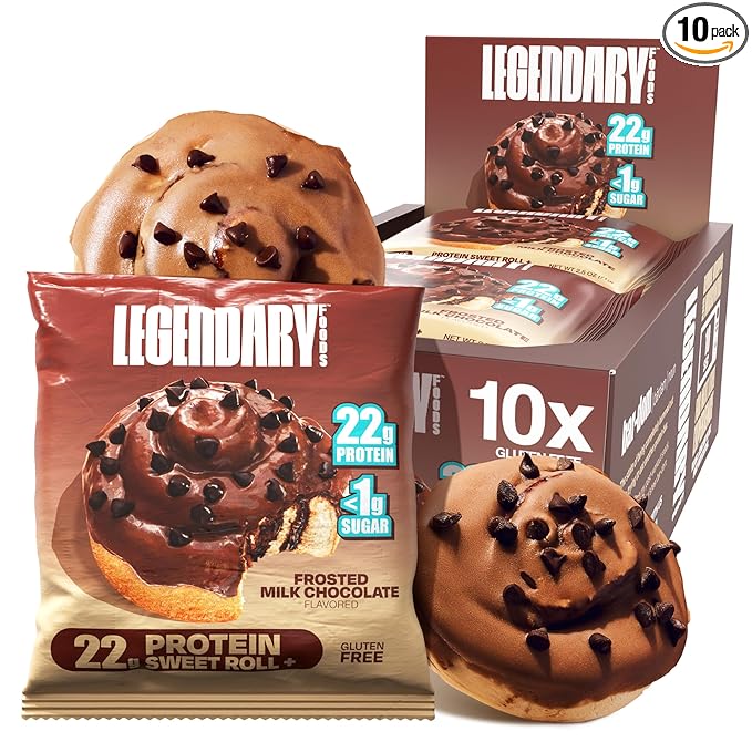 Legendary Foods Cinnamon Roll 22g Protein Bars – Gluten-Free, Low Carb Meal Option – Sweet Zero Sugar Snack, Keto-Friendly – 10-Pack High Protein Pre- or Post-Workout Nutrition Bars - Milk Chocolate