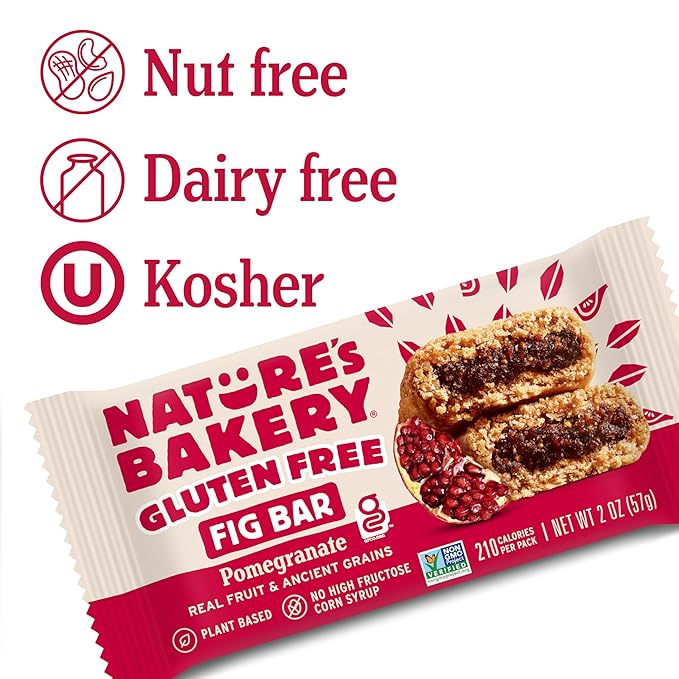 Nature's Bakery Gluten Free Fig Bars, Pomegranate, 1- 12 Count Box of 2 oz Twin Packs (12 Packs), Vegan Snacks, Non-GMO