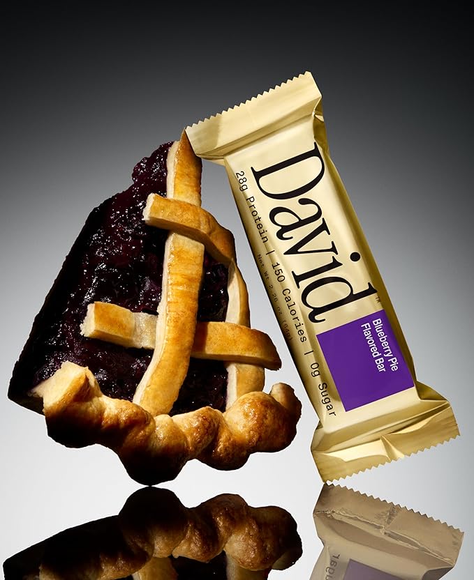 David Protein Bar, Blueberry Pie, 24 Protein Bars | 28g of Protein | 150 Calories | 0g of Sugar - High Protein, Low Carb, Gluten Free Protein Bar, Pack of 24