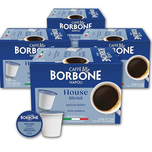 Caffè Borbone House Blend Coffee (40 Count) – Medium Roast, 100% Arabica, Roasted in Italy with Rich and Smooth Taste – Single Serve Coffee Pods Compatible with K-Cup Brewers