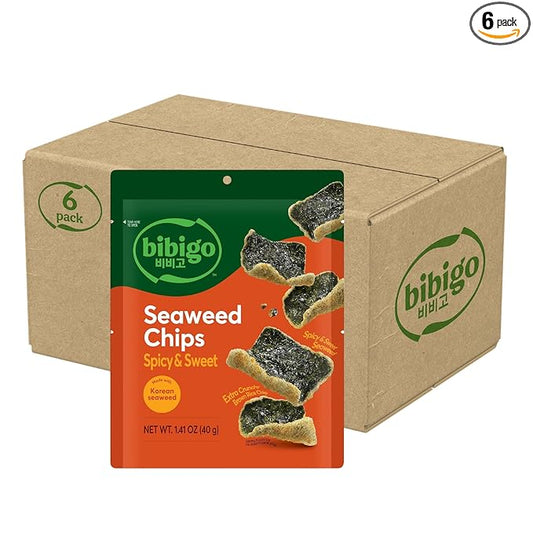 Bibigo Spicy & Sweet Seaweed Chips, 1.41 Ounce (Pack of 6)