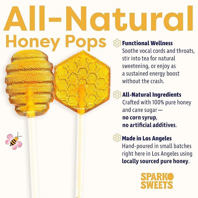 Sparko Sweets Natural Honey Dipper Lollipops, No Artificial Ingredients, No Corn Syrup, Made in USA, 40 Pcs, 1.5-inch Diameter, 1.5 lbs, Gold – Perfect for Tea Stirrers, Sore Throat Remedy, and Gifts