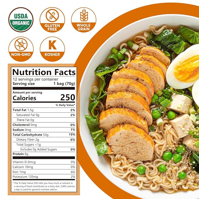 ONETANG Organic Millet & Brown Rice Ramen Noodle, Gluten-Free Pasta, No Sodium Ramen, Whole Grain, Non-GMO, Kosher, Vegan 2.47 Oz (Pack Of 12)
