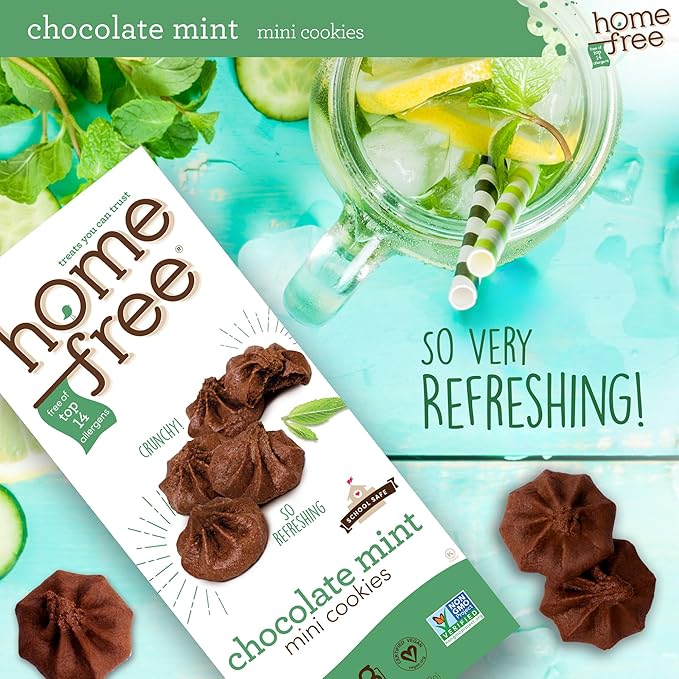 Homefree Chocolate Mint Mini Cookies, Gluten Free, Nut Free, Vegan, School Safe and Allergy Friendly Snack, 5 oz. Box (Pack of 6)