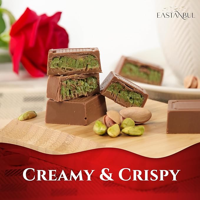Eastanbul Dubai Chocolate Bar Pistachio, 11.3oz, Premium Pistachio Dubai Chocolate Bar, 16 Pieces Bites with Shredded Phyllo Dough, Knafeh, Viral Candy, Valentines Day Gift