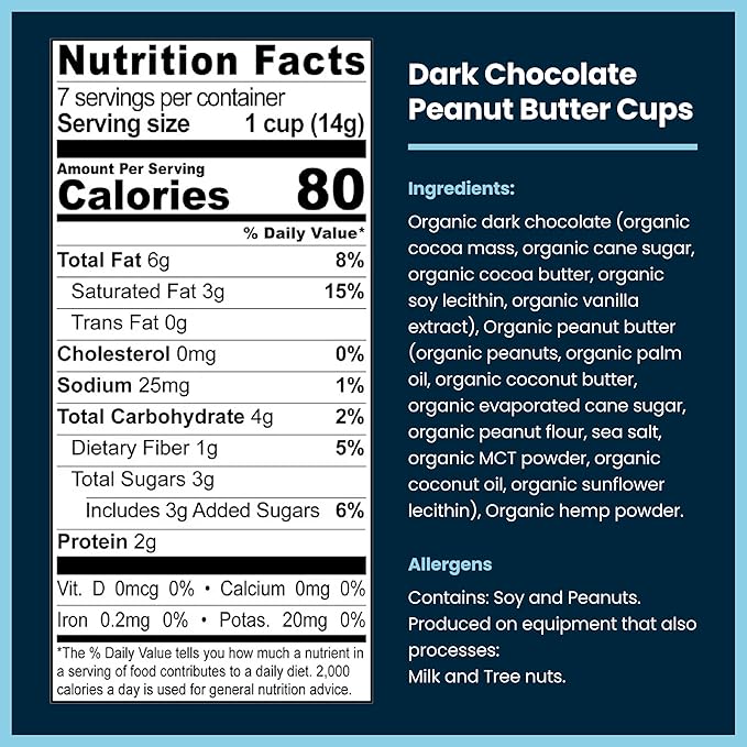 Chocxo Dark Chocolate Peanut Butter Cups - Lower Sugar, Organic, NonGMO, Keto, Gluten Free, Kosher. No Artificial Sweeteners/Sugar Alcohols, 3.45 oz (Pack of 6)