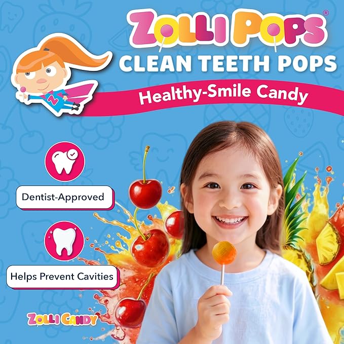 Zollipops Clean Teeth Pops Sugar Free Candy with Xylitol, Dye-Free Lollipops - Keto & Diabetic-Friendly, Dentist-Approved Treats for Kids (Cherry and Pineapple 5.2 oz)