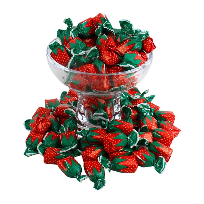 Hard Strawberry Candy - Individually Wrapped Strawberry Candies with Soft Center - Filled Bon Bon Bulk Hard Candies - Grandma's Candy - Classic Berry Shaped Fruit Filled Bonbons (4 Pound)